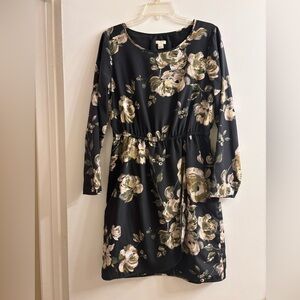 J. Crew Black Floral Long Sleeve Dress